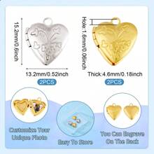 4pcs/20pcs Brass Locket Pendants Heart/Rectangle Photo Frame Charms For Anniversary Birthday Valentine's Day Necklace Gifts DIY