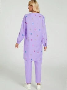 cimmuovere Relaxed & Comfortable Floral Print Long Sleeve Tunic With Split Neck & Hem, Suitable For Abaya, Kaftans, Kurtas, Scrubs, Nurse Scrub Uniforms, Healthcare, Workwear With Pockets