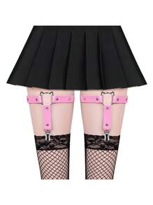 Women Leather Garters Sexy Leg Garter Belt Punk Rock Anti-Slip Clips Elastic Garter 2pcs