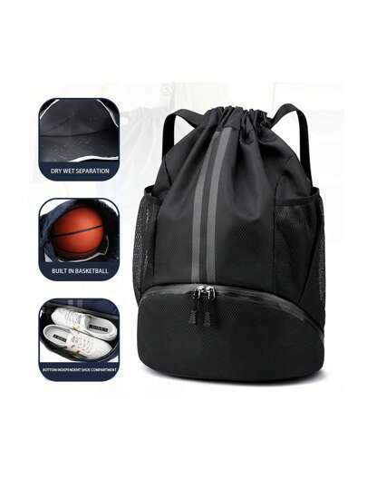 Basketball Bag Wet And Dry Separate Sports Backpack With Drawstring Closure For Men And Women, Suitable For Swimming, Training, Fitness Sports Bag Sport Bag Holiday Travel Bag Tote Bag Travel For Outdoor
