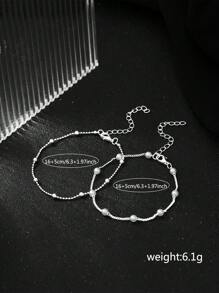 Nooxian 2 件银首饰套装时尚简约仿珍珠手链套装独特奢华女士多层手链珠宝礼物（珠子数量随机）