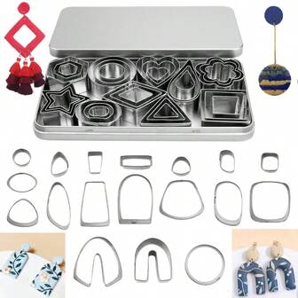 Polymer Clay Cutters, Clay Cutters For Polymer Clay Jewelry, Basic Polymer Clay Cutters, Clay Earrings Cutters Mini Cookie Cutters Set Small Heart Star Flower Round Square Hexagon Oval Diamond Stainless Steel Polymer Clay Cutters