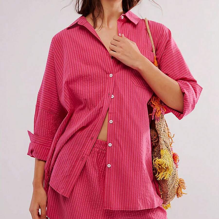 New Arrivals Casual Oversized Shirts - Red - View 1