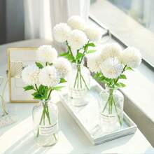 Set de 6 piezas/paquete de flores artificiales de crisantemo y hortensia en 3 colores mezclados, aptas para decoración del hogar, San Valentín, fiestas, Año Nuevo, ramos de boda y decoración - Multicolor - Ver 12