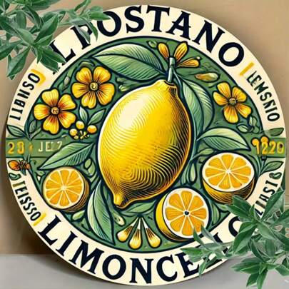 1 件复古意大利柠檬圆形金属平面印刷标牌 - 复古墙面装饰 - 7.8 英寸圆形牌匾，适用于家居、餐厅、酒吧、咖啡馆、车库 - 趣味墙面装饰，也适用于婚礼、生日派对和节日装饰，孔位随机