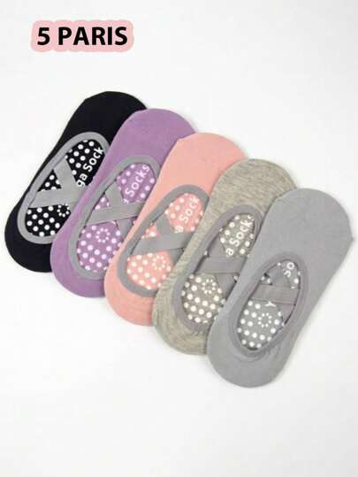 5 双女士瑜伽袜，专业防滑硅胶袜，适合室内健身、舞蹈、普拉提、初学者、运动地板袜，适合健身房，秋季