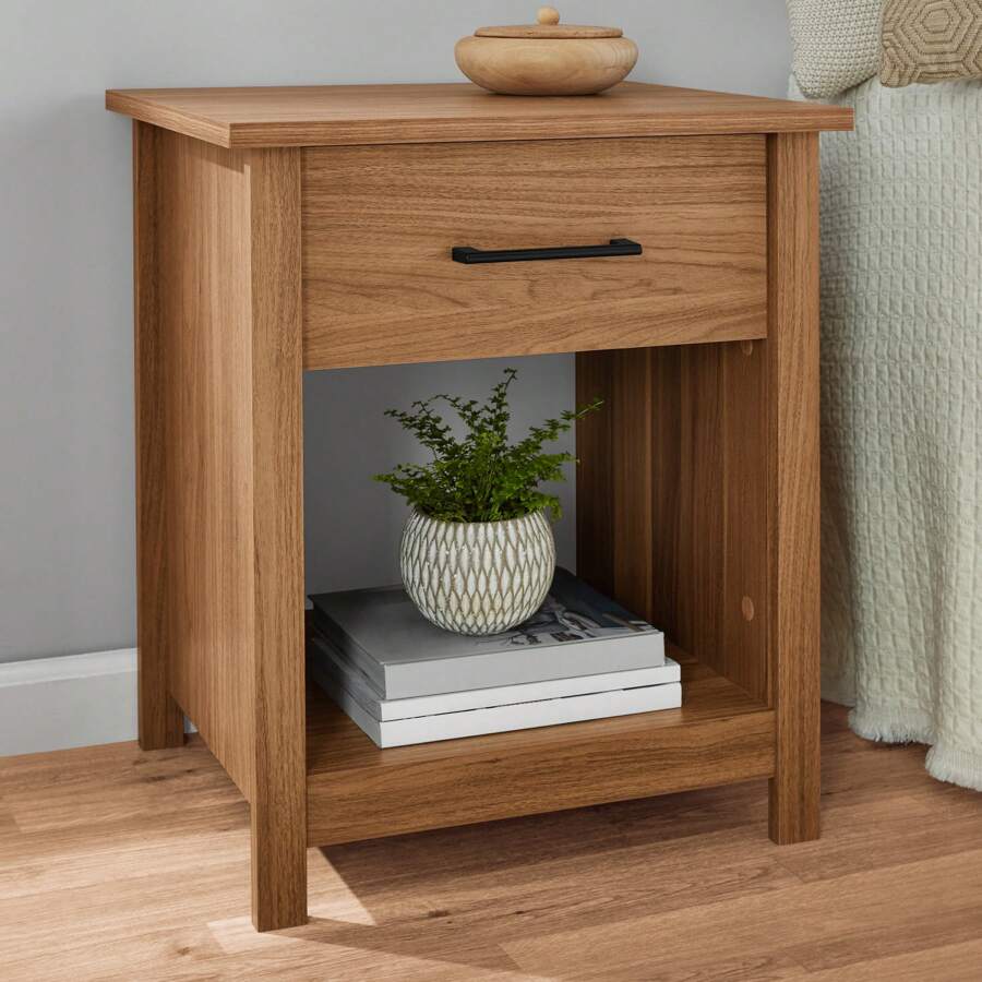 Mainstays Hillside Nightstand With Drawer, Walnut Finish