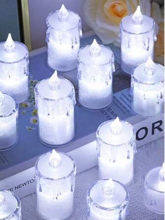 1/3/12/24 piezas Luz blanca LED electrónica, lámpara de vela sin llama a pilas, vela decorativa de té con batería, ideal para decoración de bodas, decoración de mesa de comedor, decoración de festivales, velas de decoración de Navidad, velas de decoración de fiestas de cumpleaños, velas de decoración del Día de San Valentín