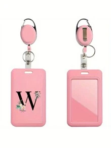 Gepersonaliseerde roze intrekbare ID-badgehouder met sleutelhanger, bedrukt met madeliefjesletters A-Z-patroon, harde ID-badgehouders met intrekbare ID-rol, ID-kaarthouder, plastic creditcardbeschermer, ID-kaarthouder voor verpleegster, dokter, leraar (roze)