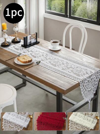 1pc Jacquard Lace Tassel Table Runner, Rectangular Heat Resistant Table Decor For Living Room, Matching Dining Table Cloth Decoration Wedding Tablecloth, Wedding Decor, Home Decor, Room Decor, Party Favors Bride Birthday Decorations Party Decorations Bachelorette
