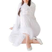 Women's Sleepwear, Feather Decoration Long Sleeve Button-Down Lapel Collar Tops + Pants Pajamas Set - 白色 - 查看 2