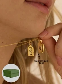1pc 18k Gold Stainless Steel Electroplated Jewelry, Personalized Mini Bar Tag Neck, Custom Engaged Name Neck, 18K Gold Plated Tag Neck, Birthday Gift For Her, Anniversary Gift, Including Gift Box, As A Valentine's Day Custom Gift