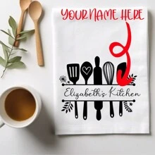 1 条茶巾 - 个性化厨房毛巾、定制名字茶巾、乔迁礼物、新公寓礼物、新居礼物、农舍风格厨房、婚礼必需品