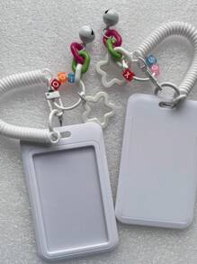 1pc Plain Color Card Holder, Macaron Colored Sliding Cover Plastic Material, Creative Hollow Five-Pointed Star Keychain Card Holder For School/Campus Card, Credit Card, ID Card, Bus Card, Gift For Friends, Suitable For Students,School Supplies,Back To School