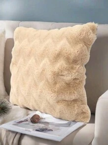 1pc Farmhouse Style Wavy Luxurious Plush Throw Pillow Cover, Suitable For Home Sofa Decoration, Super Soft Faux Fur Cushion Cover