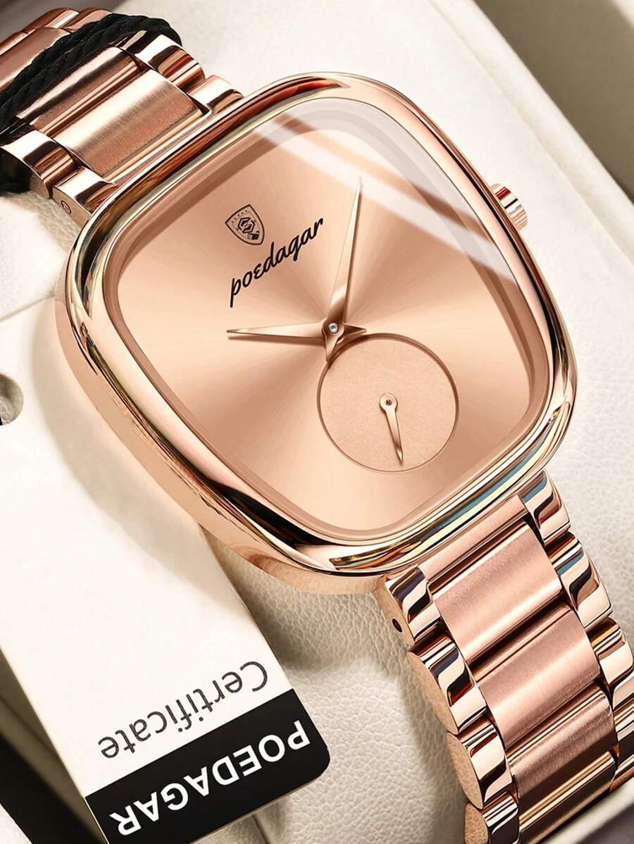 POEDAGAR 1pc Business Women's Stainless Steel Quartz Watch, Unique Fashion Oval Rose Gold Dial, 30M Waterproof, Christmas/New Year's Gift For Women - 玫瑰金 - 查看 1