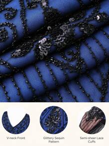 BABEYOND 1920s Art Deco Fringed Sequin Dress Roaring 20s Flapper Fancy Dress - 藏蓝色 - 查看 4