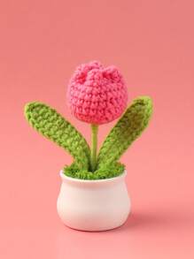 1 Piece Of Handmade Crocheted Yarn Simulation Tulip Potted Plant, Round And Cute Woven Yarn Tulip, Desktop, Car, Office, Home Decoration, Small Gift, Can Be Given To Family, Friends, Classmates, Birthdays, Teachers, Souvenirs, Night Market Scenic Area Camping Party, Valentine's Day, Gift Gifts Graduation