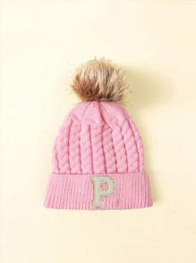 1pc Children Letter Pattern Winter Brimless Knit Beanie Hat - Pink - View 20