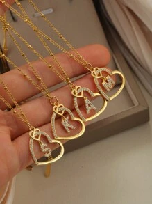 2025 Valentine's Day Heart Charm Necklace, 26 English Letter Necklace With Zirconia, Versatile Heart-Shaped Pendant Necklace For Women, Stainless Steel Jewelry Valentines