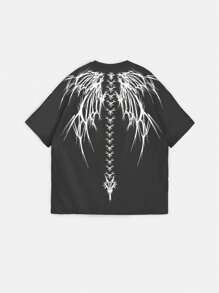 Men's Contrast Color Print Round Neck Short Sleeve T-Shirt, Summer - 灰色 - 查看 6