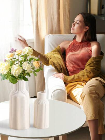 Wit Ceramic Vase, Minimalist Moderne Home Dining Tafel Grass Bookshelf, Porch Centerpiece, Wooden Bohemian Flower Vase/Pot ative Accessories, Living Rooms Bedrooms, Central ation, Mother's Day s, Graduation Wedding ations Room Glass Vase view 8