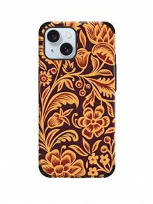 قطعة واحدة حالة هاتف مطبوع بتصميم زهري باروك ، تصميم زهري عتيق ، غلاف ناعم مضاد للصدمات والسقوط ، متوافق مع هواتف أيفون 11 12 13 14 15 16 برو ماكس ، مصنوع من مادة TPU بطباعة ألوان أشعة فوق البنفسجية بمظهر جلدي