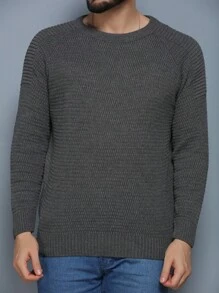 Men's Knitted Sweater Coat Sweater Cold Weather Round Neck Long Sleeve Wool Blouse - 深灰色 - 查看 4