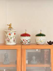 1pc Multi-Color Enamel Jar With Lid, Household Kitchen Storage Container For Spices, Sugar, Seasonings. Living Room Storage For Coffee Beans, Tea Leaves, Herbal Tea. Luxury Gift Jar For Elders And Relatives. - Multicolor - View 8