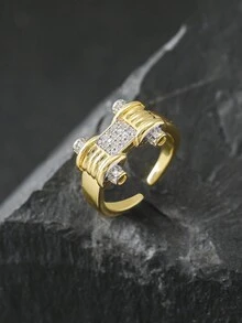 Bộ nhẫn cưới vàng thời trang 1 chiếc, kiểu dáng vuông sáng bóng, đính đá Zirconia tự nhiên, trang sức đính hôn. - vòng tạ - Xem 2