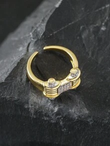 Bộ nhẫn cưới vàng thời trang 1 chiếc, kiểu dáng vuông sáng bóng, đính đá Zirconia tự nhiên, trang sức đính hôn. - vòng tạ - Xem 3