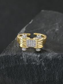 Bộ nhẫn cưới vàng thời trang 1 chiếc, kiểu dáng vuông sáng bóng, đính đá Zirconia tự nhiên, trang sức đính hôn. - vòng tạ - Xem 4