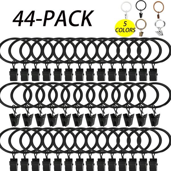 44 Pack Curtain Rings With Clips, Curtain Hook Clips For Hanging Curtain Caps, Curtain Rings With 1 Inner Diameter, Can Hold Curtain Rods Up To 1 Inch In Diameter. Black, Green Bronze, Red Bronze, White, Silver