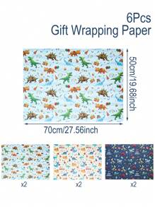 3/6Pcs Dinosaur Pattern Gift Wrapping Paper, Material Paper, Holiday Wrapping Paper, Gift Box, Book Leather, For Birthday Decoration Party Decoration, Gift Baskets, Arts & Crafts, Flower Bouquet Supplies, Flower Wrapping Paper, Gift Packaging Supplies, Handbook Material Decor, Dinosaur Theme Party Gift Decoration, Birthday Gifts Party Favor, Gift Wrapping Supplies - Dinosaur - View 5