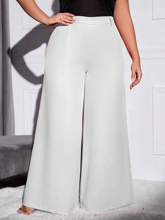 Double Crazy Women's Wide Leg Pants, Elegant Casual Loose Solid Color Pockets Commuter Pants, Suitable For Autumn