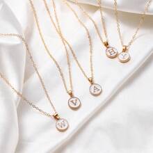 1pc Initial Letter A-Z Pendant Necklace, Gold Color Disc Charm Necklace, Suitable For Birthday, Mother's Day, Valentine's Day, Daily Wear Valentines,Mom,Mother,Mother's Day,Gift
