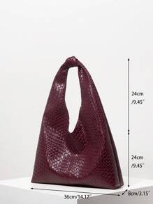 女士复古仿皮编织图案托特包，大容量单肩托特包，女士工作包，秋冬女士钱包，酒红色钱包，女士礼物，圣诞包（图案随机），时尚酒红色包