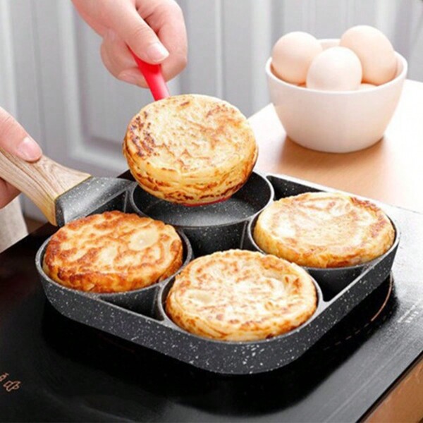 Home Four Hole Frying Pan, Flat Bottomed Non Stick Egg Dumpling Pot, Breakfast Egg Burger Frying Pan, Gift Pot