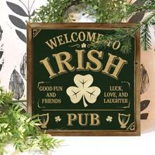 1 Piece Farmhouse Wooden "Welcome To Irish Pub" Logo, 8x 8 Inches-St. Patrick's Day Home Decoration, Four-Leaf Clover Themed Farmhouse Mural, Polished Surface, No Electricity Or Batteries Required-Perfect Holiday Gift Birthday - Multicolor - View 2