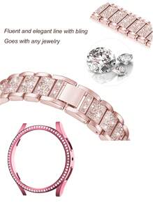 Women's Metal Diamond Strap + PC Shiny Diamond Hollow Shock-Absorbing And Drop-Proof Protective Case Compatible With Samsung Galaxy Watch 4 5 6 7 Series 40/44mm Strap Protective Case, Showing A Fashionable And Stylish Strap And Protective Case Combination - Pink - View 7