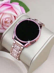 Women's Metal Diamond Strap + PC Shiny Diamond Hollow Shock-Absorbing And Drop-Proof Protective Case Compatible With Samsung Galaxy Watch 4 5 6 7 Series 40/44mm Strap Protective Case, Showing A Fashionable And Stylish Strap And Protective Case Combination - Pink - View 4