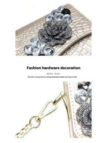 Elegant Women's Handbag With Diamond Handmade Flower Temperament Dinner Bag High-Grade Fashion Crocodile Pattern Ladies Shoulder Chain All-Match Messenger Bag