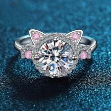 Novo anel de promessa estilo coreano com charmoso design de cabeça de gato com strass de cristal rosa, acessório de moda em liga adequado para uso diário, festas, reuniões e presentes