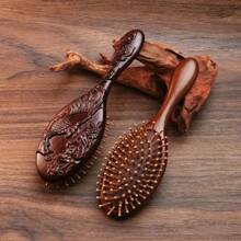 1pc Hand Carved Sandalwood Air Cushion Comb With Bamboo Teeth, Oval Scalp Massage Brush, Suitable For All Hairstyles, Wooden Hairstyle Comb