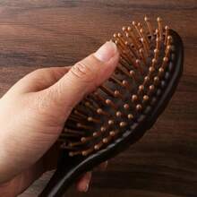 1pc Hand Carved Sandalwood Air Cushion Comb With Bamboo Teeth, Oval Scalp Massage Brush, Suitable For All Hairstyles, Wooden Hairstyle Comb