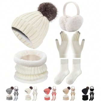 5 Stücke/Set Winterwärmer Set für Männer Frauen Skimütze Outdoor Sport Kaltes Wetter Unisex Beanie Mütze