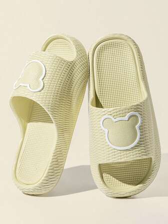 泰迪熊装饰柔软厚底情侣拖鞋，平底防滑浴室拖鞋，夏季户外沙滩凉鞋