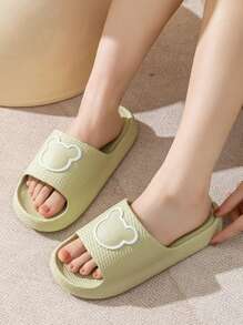 泰迪熊装饰柔软厚底情侣拖鞋，平底防滑浴室拖鞋，夏季户外沙滩凉鞋 - 綠色 - 查看 4