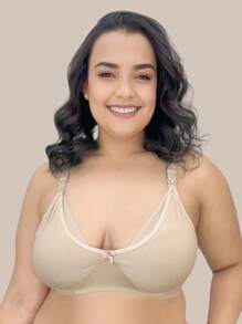 KIT 02 Plus Size Nursing Bras With Easy Open Straps, Reinforced Microfiber, Pregnant Women. NUDE/ROSE - Multicolor - View 5