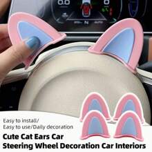 2pcs Cute Cat Ear Motorcycle Electric Scooter Helmet Decorative Accessories, Suitable For Car Steering Wheel, Rearview Mirror, RV Interior Decoration, Multi-Functional, Available In Multiple Colors - Multicolor - View 4